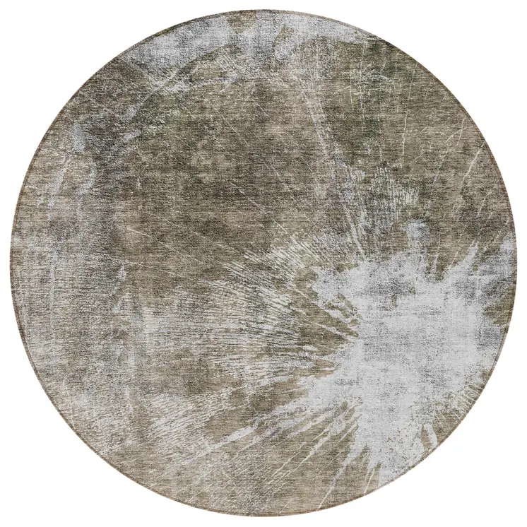 8' Taupe Brown And Beige Round Abstract Washable Indoor Outdoor Area Rug