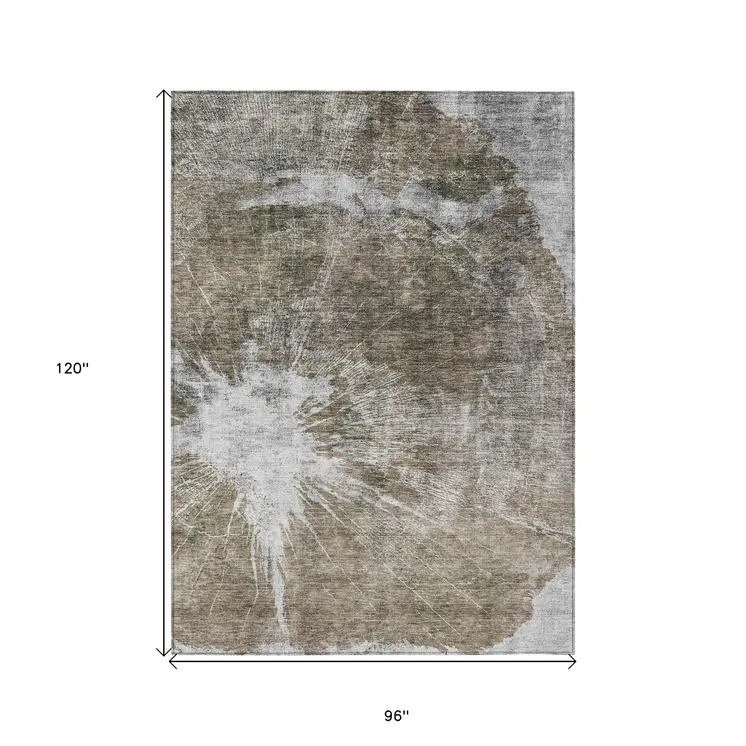 8' X 10' Taupe Brown And Beige Abstract Washable Indoor Outdoor Area Rug