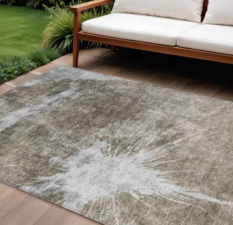 8' X 10' Taupe Brown And Beige Abstract Washable Indoor Outdoor Area Rug