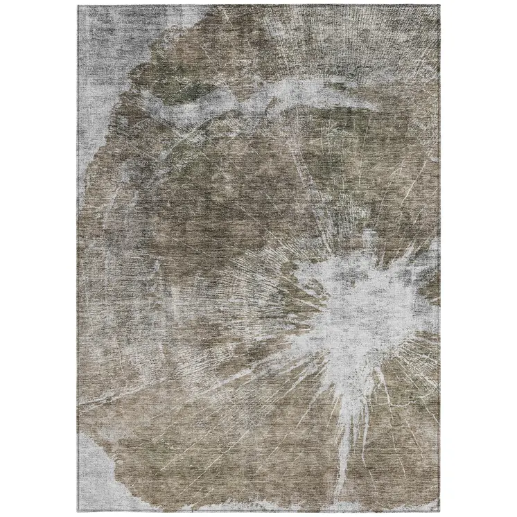 9' X 12' Taupe Brown And Beige Abstract Washable Indoor Outdoor Area Rug