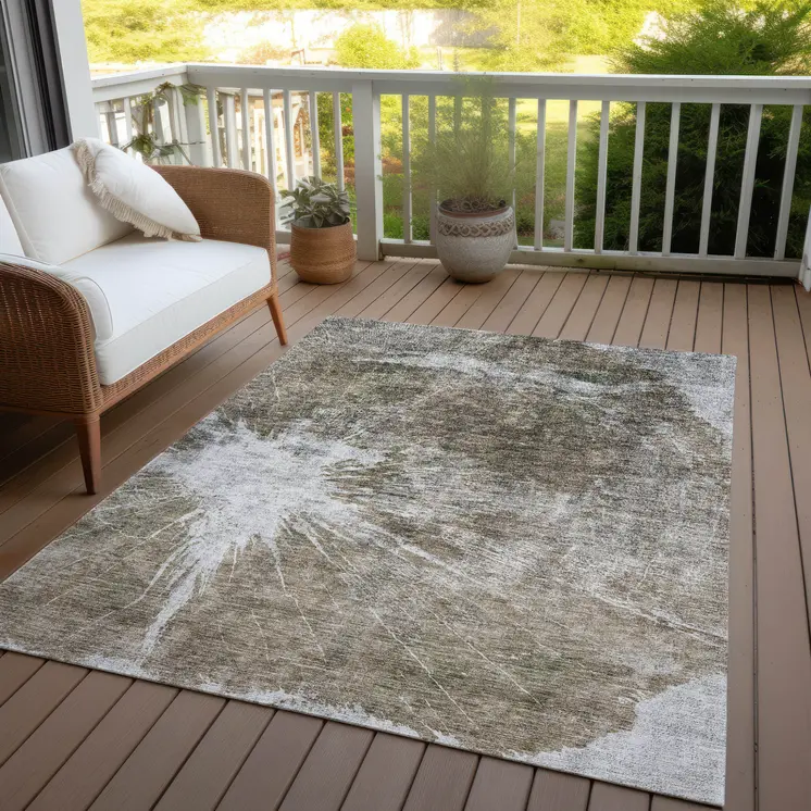9' X 12' Taupe Brown And Beige Abstract Washable Indoor Outdoor Area Rug