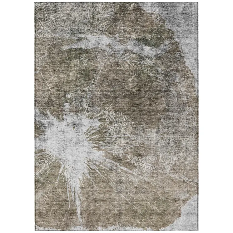 9' X 12' Taupe Brown And Beige Abstract Washable Indoor Outdoor Area Rug