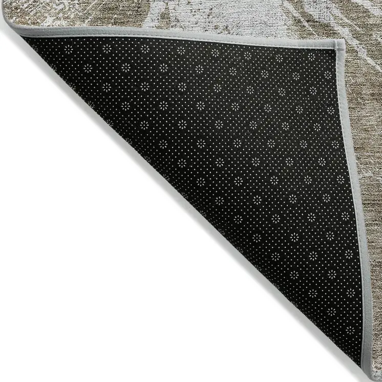 9' X 12' Taupe Brown And Beige Abstract Washable Indoor Outdoor Area Rug
