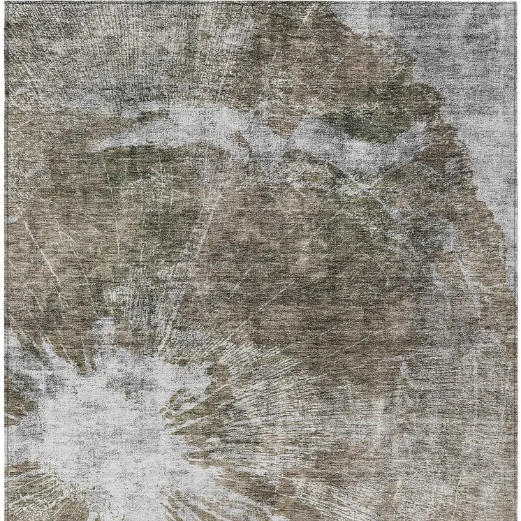 9' X 12' Taupe Brown And Beige Abstract Washable Indoor Outdoor Area Rug