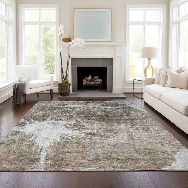 10' X 14' Taupe Brown And Beige Abstract Washable Indoor Outdoor Area Rug
