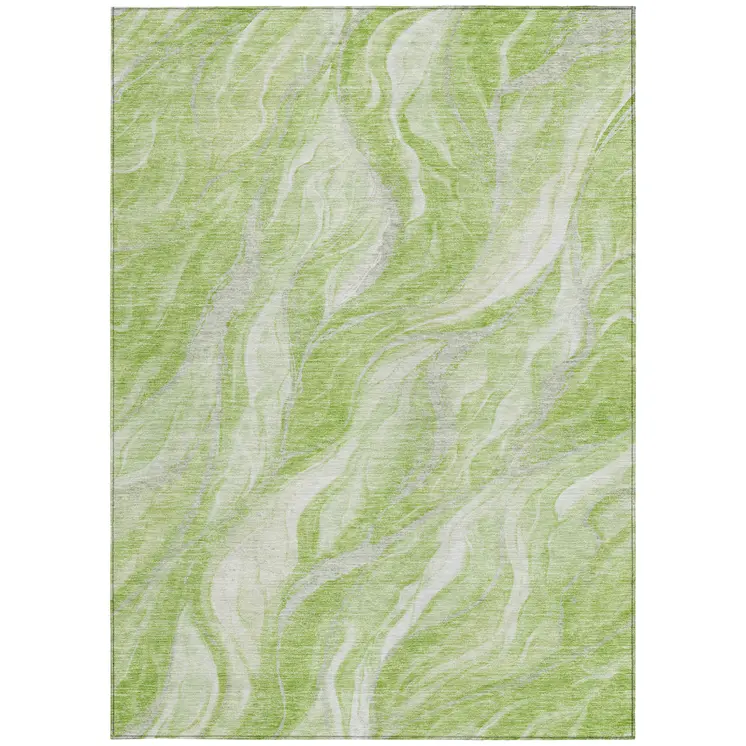 3' X 5' Green And Ivory Abstract Washable Indoor Outdoor Area Rug