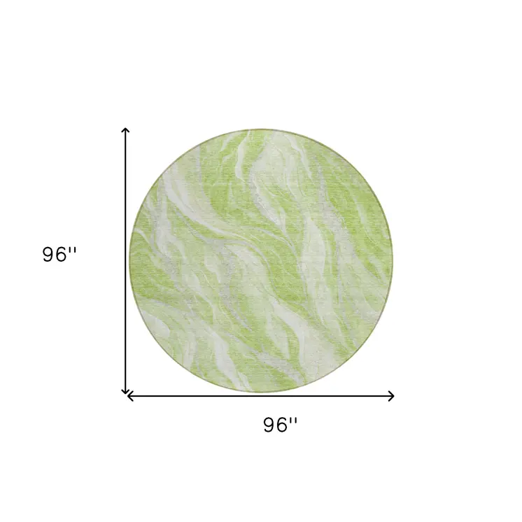 8' Green And Ivory Round Abstract Washable Indoor Outdoor Area Rug