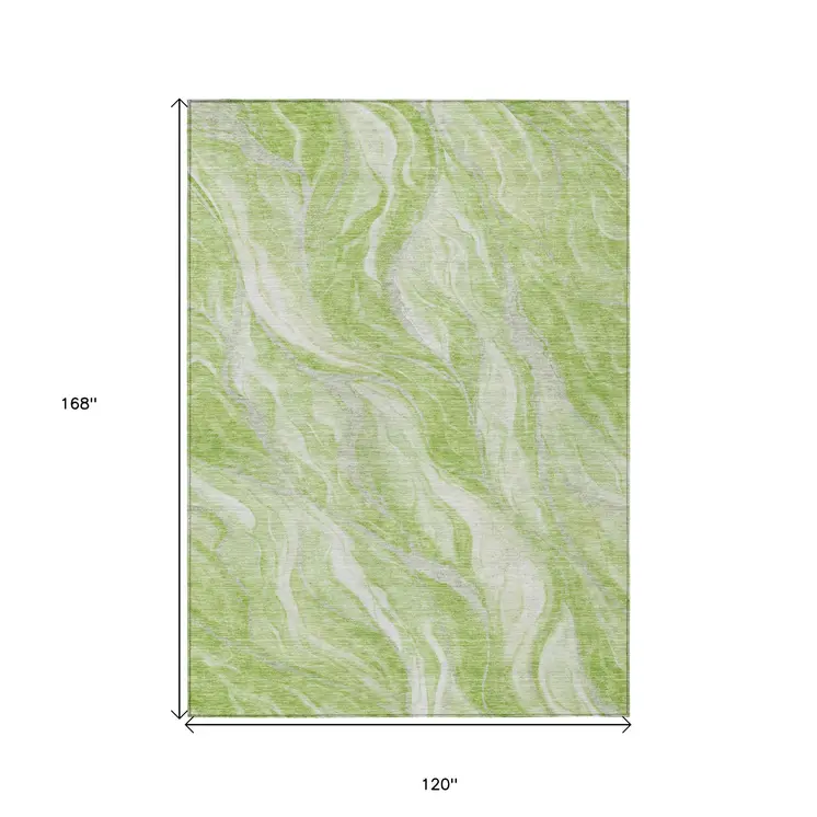 10' X 14' Green And Ivory Abstract Washable Indoor Outdoor Area Rug