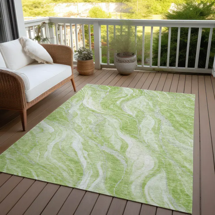10' X 14' Green And Ivory Abstract Washable Indoor Outdoor Area Rug