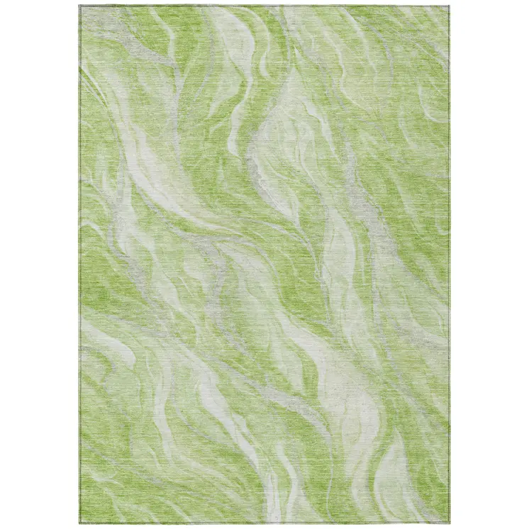 10' X 14' Green And Ivory Abstract Washable Indoor Outdoor Area Rug
