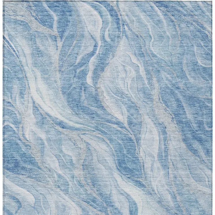 3' X 5' Denim Blue And Sky Blue Abstract Washable Indoor Outdoor Area Rug