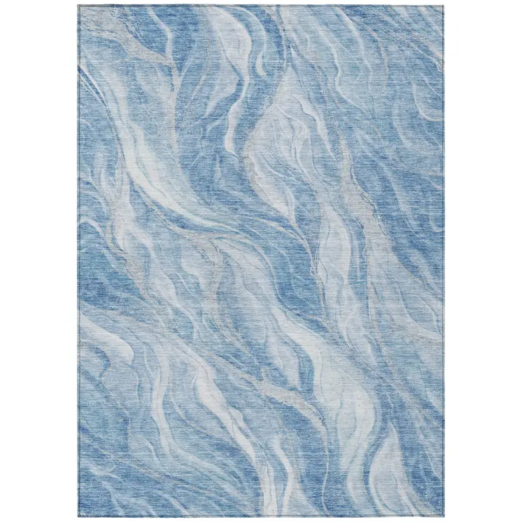 3' X 5' Denim Blue And Sky Blue Abstract Washable Indoor Outdoor Area Rug