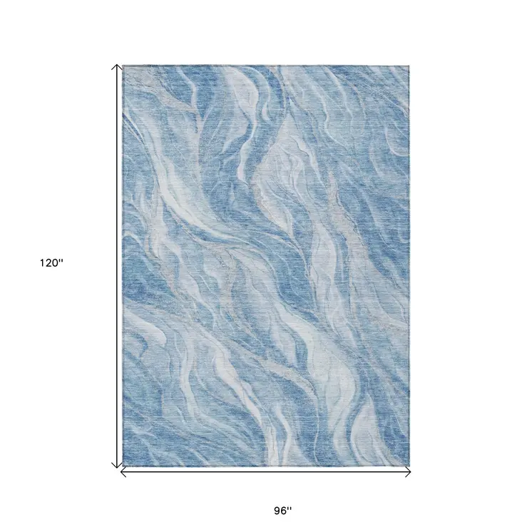 8' X 10' Denim Blue And Sky Blue Abstract Washable Indoor Outdoor Area Rug