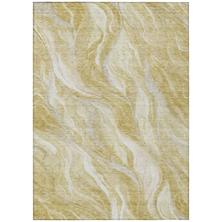 3' X 5' Gold Beige And Ivory Abstract Washable Indoor Outdoor Area Rug