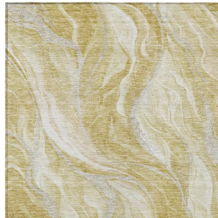 3' X 5' Gold Beige And Ivory Abstract Washable Indoor Outdoor Area Rug
