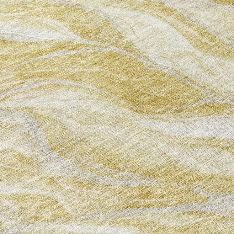 8' Gold Beige And Ivory Round Abstract Washable Indoor Outdoor Area Rug