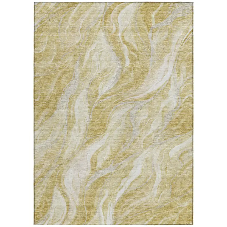 9' X 12' Gold Beige And Ivory Abstract Washable Indoor Outdoor Area Rug