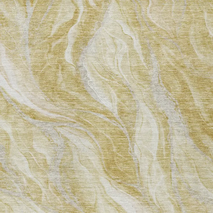 9' X 12' Gold Beige And Ivory Abstract Washable Indoor Outdoor Area Rug