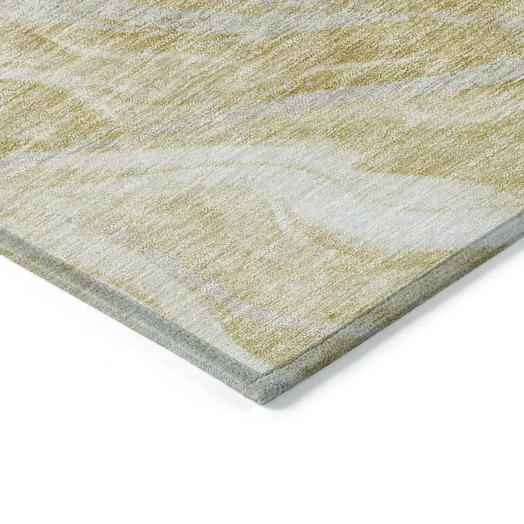 10' X 14' Gold Beige And Ivory Abstract Washable Indoor Outdoor Area Rug