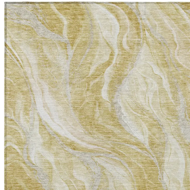 10' X 14' Gold Beige And Ivory Abstract Washable Indoor Outdoor Area Rug