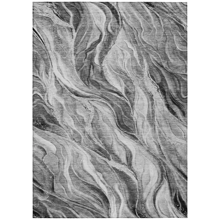 3' X 5' Gray Charcoal And Ivory Abstract Washable Indoor Outdoor Area Rug