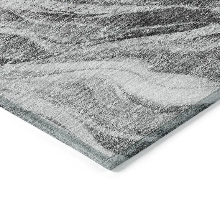 3' X 5' Gray Charcoal And Ivory Abstract Washable Indoor Outdoor Area Rug