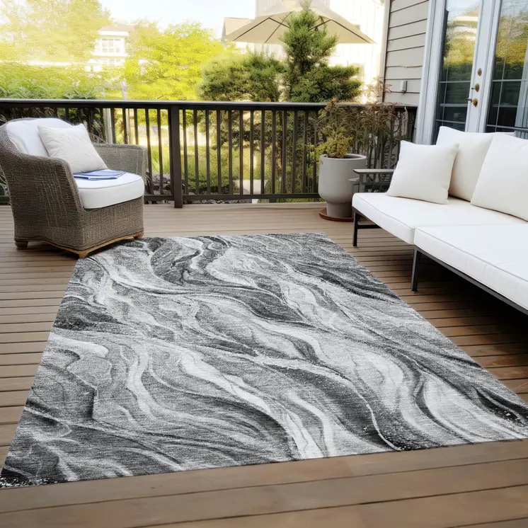 5' X 8' Gray Charcoal And Ivory Abstract Washable Indoor Outdoor Area Rug