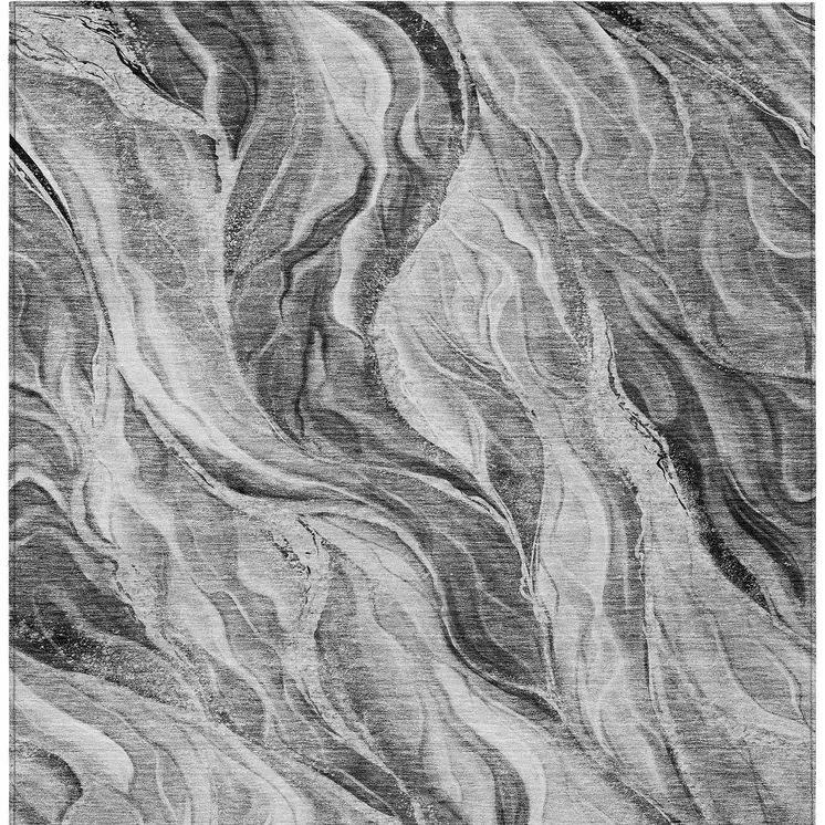 9' X 12' Gray Charcoal And Ivory Abstract Washable Indoor Outdoor Area Rug