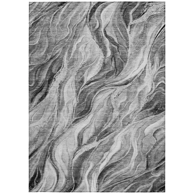 10' X 14' Gray Charcoal And Ivory Abstract Washable Indoor Outdoor Area Rug