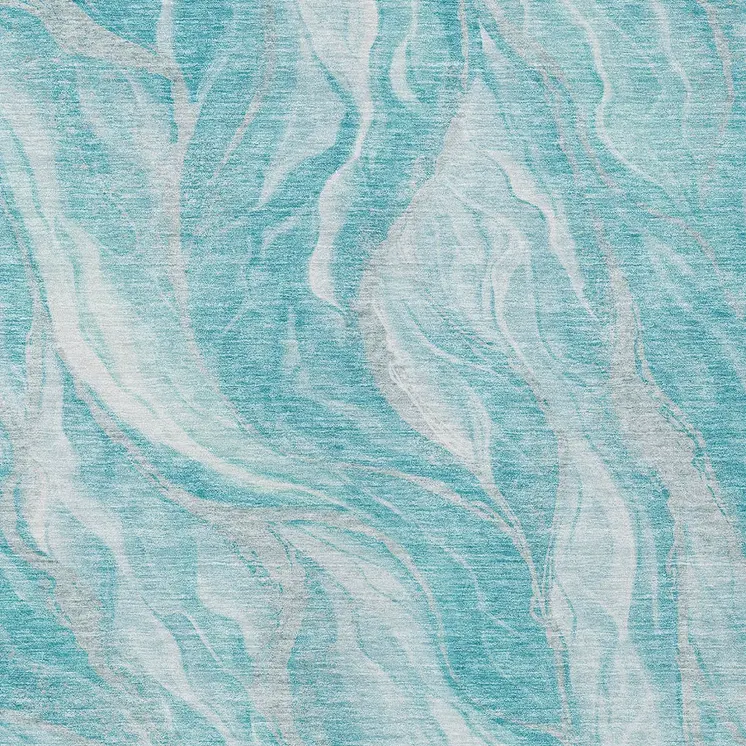 5' X 8' Teal Blue Aqua And Ivory Abstract Washable Indoor Outdoor Area Rug