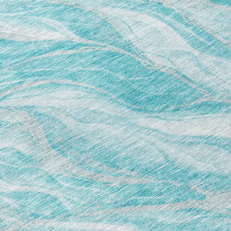 8' Teal Blue Aqua And Ivory Round Abstract Washable Indoor Outdoor Area Rug