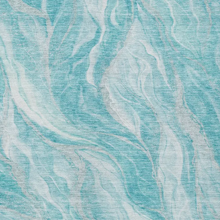 8' X 10' Teal Blue Aqua And Ivory Abstract Washable Indoor Outdoor Area Rug