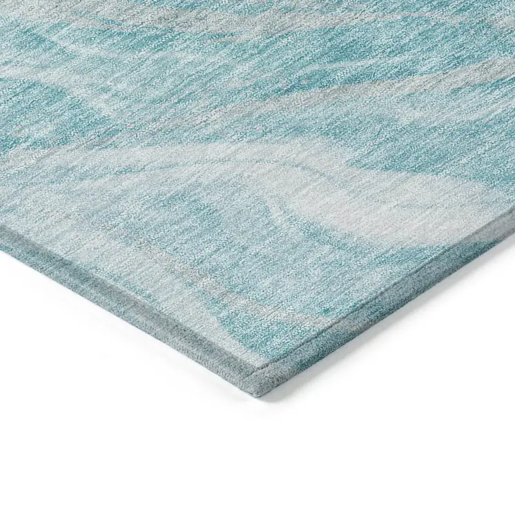 9' X 12' Teal Blue Aqua And Ivory Abstract Washable Indoor Outdoor Area Rug