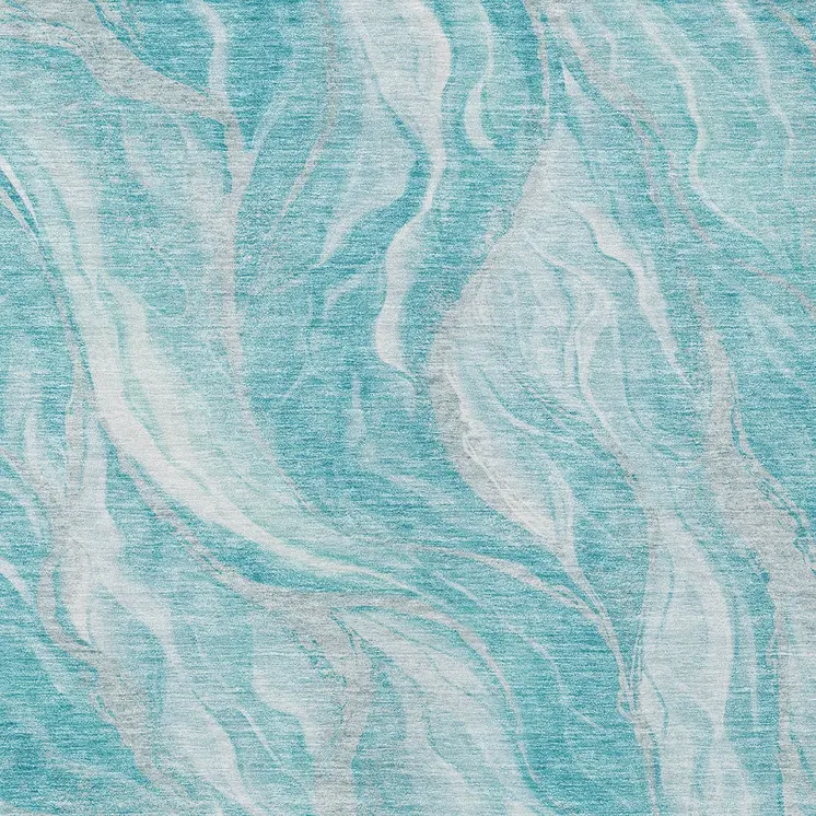 9' X 12' Teal Blue Aqua And Ivory Abstract Washable Indoor Outdoor Area Rug