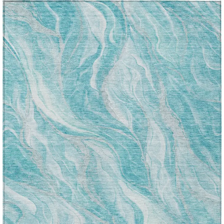 10' X 14' Teal Blue Aqua And Ivory Abstract Washable Indoor Outdoor Area Rug
