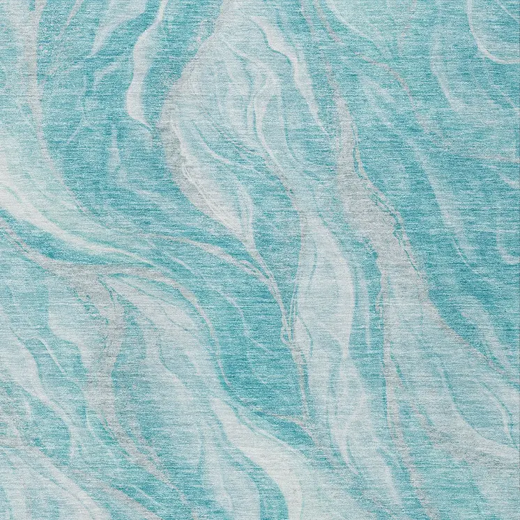 10' X 14' Teal Blue Aqua And Ivory Abstract Washable Indoor Outdoor Area Rug