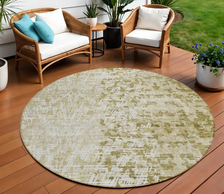 8' Taupe Beige And Ivory Round Abstract Washable Indoor Outdoor Area Rug
