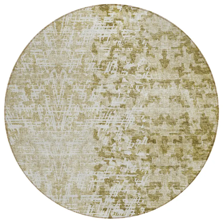 8' Taupe Beige And Ivory Round Abstract Washable Indoor Outdoor Area Rug