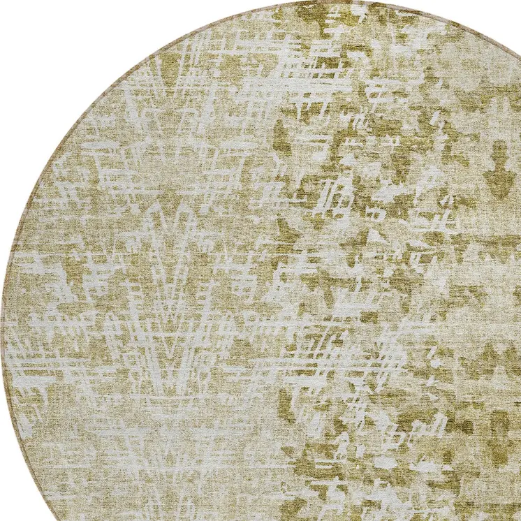 8' Taupe Beige And Ivory Round Abstract Washable Indoor Outdoor Area Rug