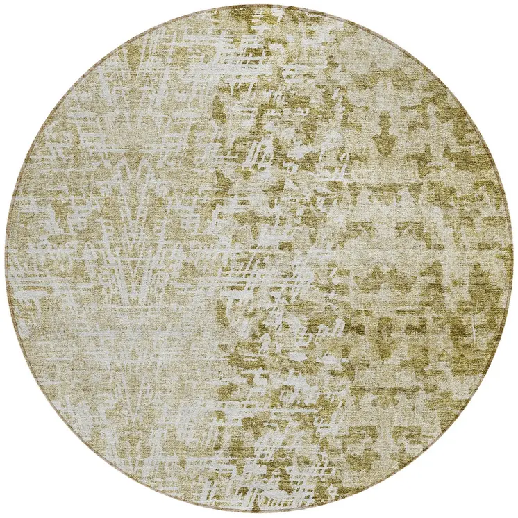 8' Taupe Beige And Ivory Round Abstract Washable Indoor Outdoor Area Rug