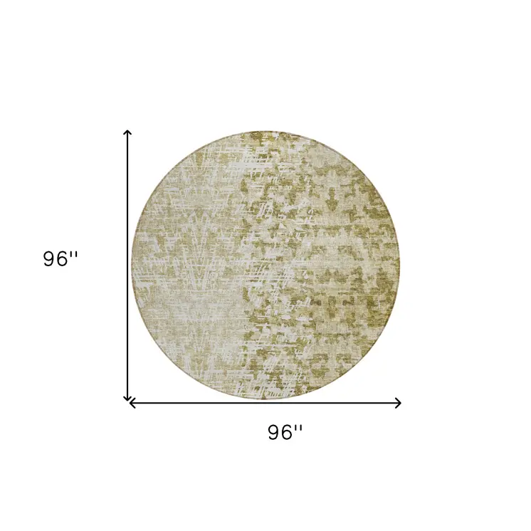 8' Taupe Beige And Ivory Round Abstract Washable Indoor Outdoor Area Rug