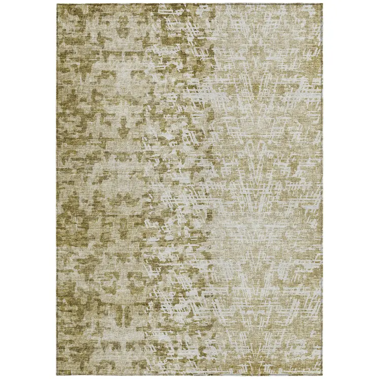 9' X 12' Taupe Beige And Ivory Abstract Washable Indoor Outdoor Area Rug