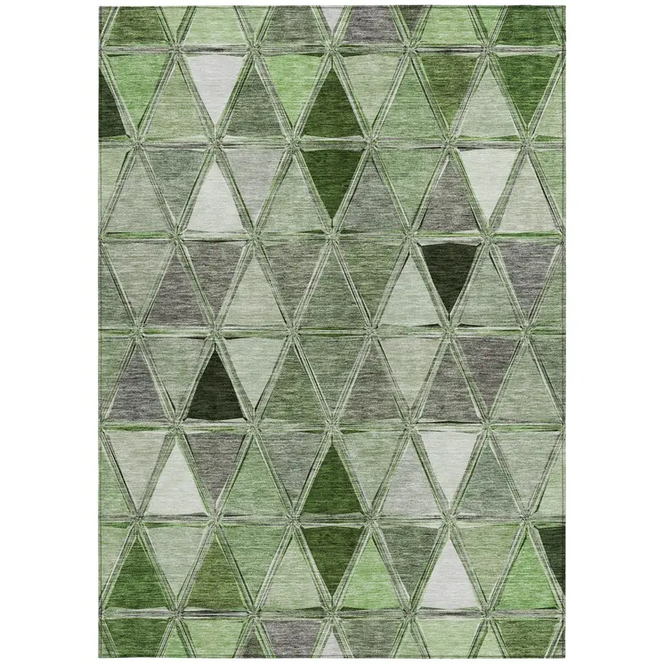 3' X 5' Green And Fern Green Geometric Washable Indoor Outdoor Area Rug