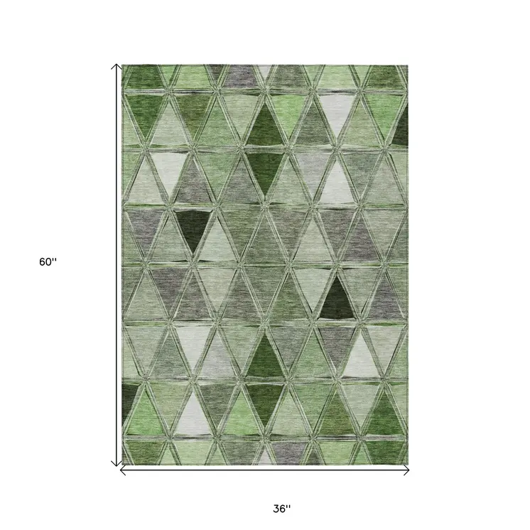3' X 5' Green And Fern Green Geometric Washable Indoor Outdoor Area Rug