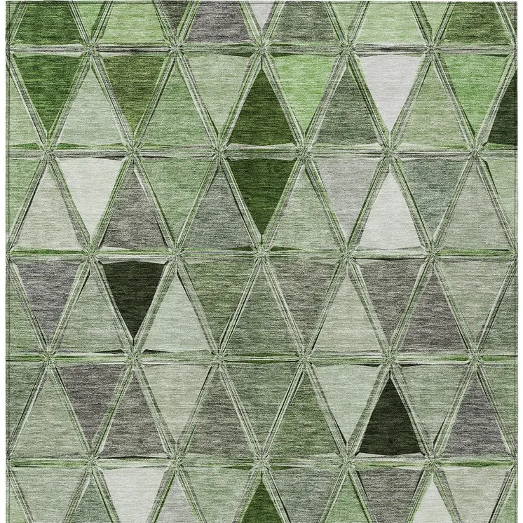 5' X 8' Green And Fern Green Geometric Washable Indoor Outdoor Area Rug