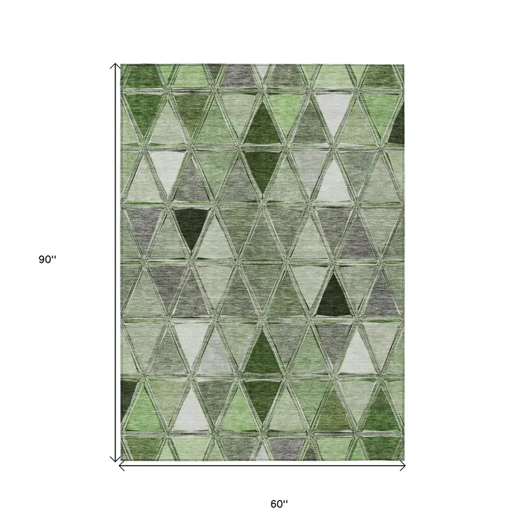 5' X 8' Green And Fern Green Geometric Washable Indoor Outdoor Area Rug