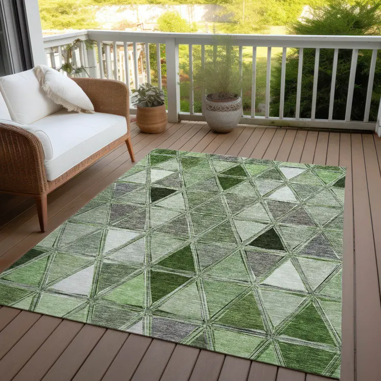 5' X 8' Green And Fern Green Geometric Washable Indoor Outdoor Area Rug