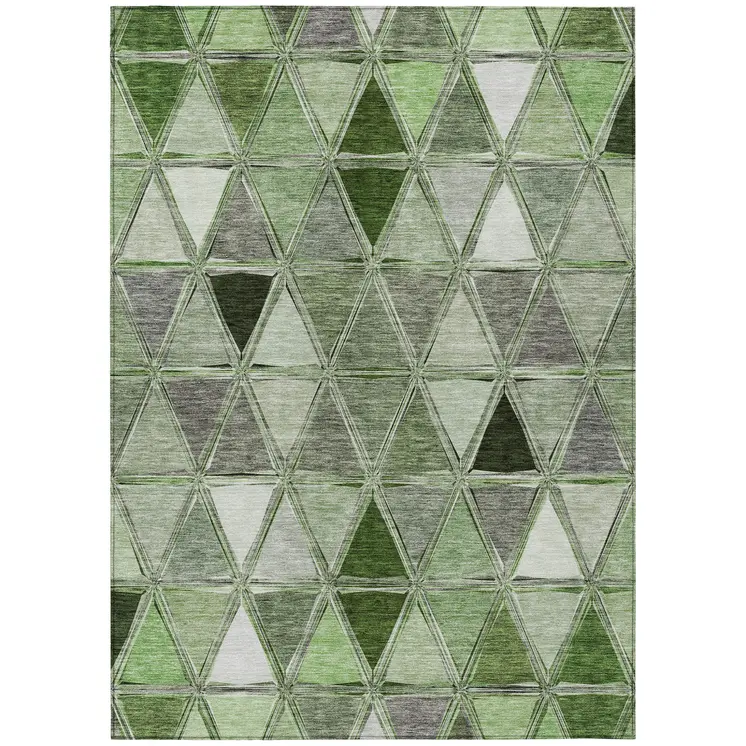 5' X 8' Green And Fern Green Geometric Washable Indoor Outdoor Area Rug