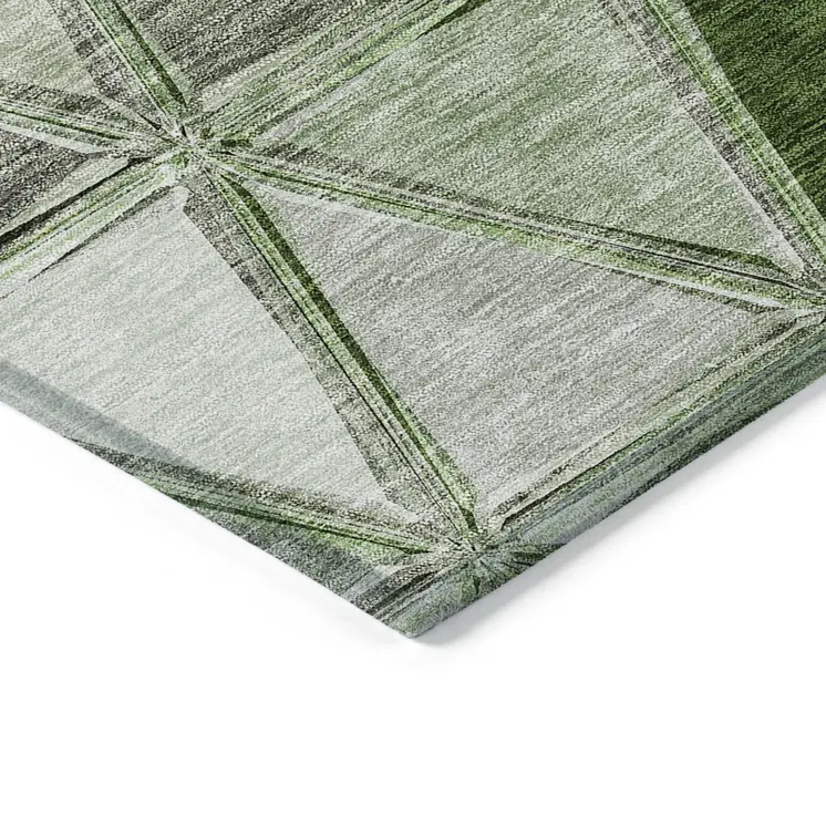 5' X 8' Green And Fern Green Geometric Washable Indoor Outdoor Area Rug