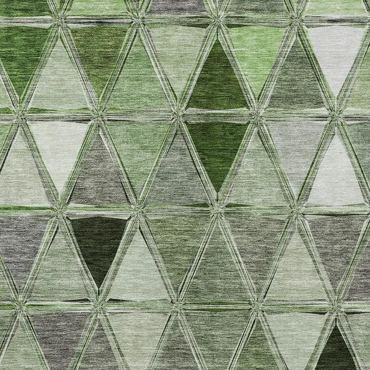 5' X 8' Green And Fern Green Geometric Washable Indoor Outdoor Area Rug